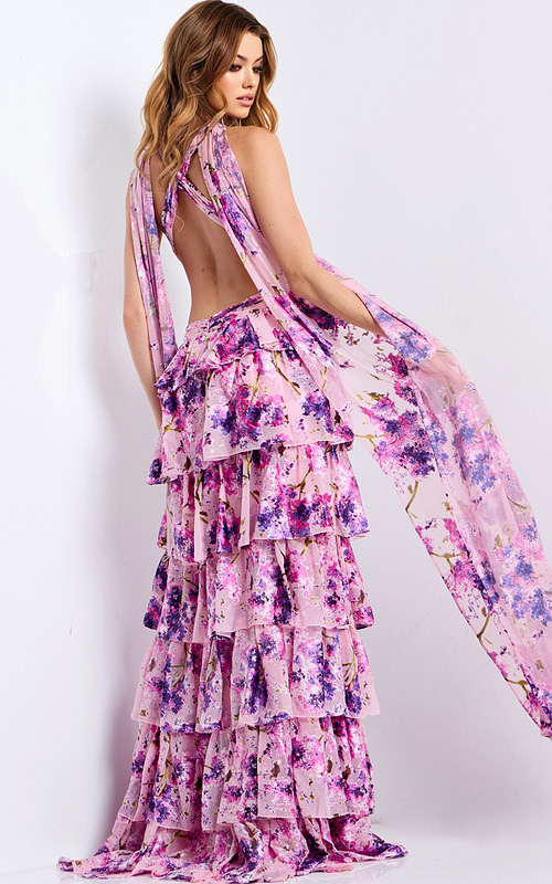 Layered ruffle maxi dress in pink and purple floral 48234