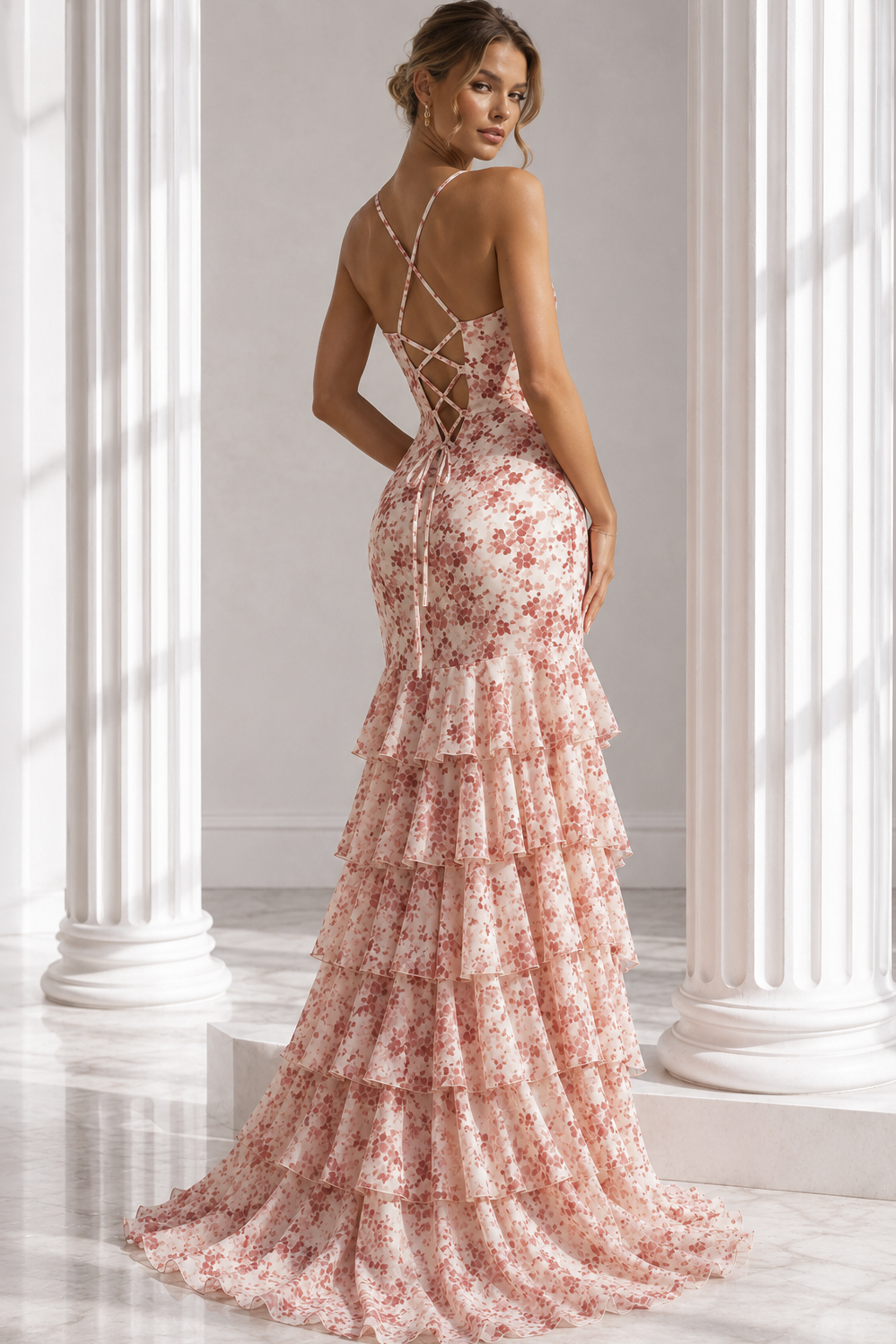 back of layered skirt print dress 48332