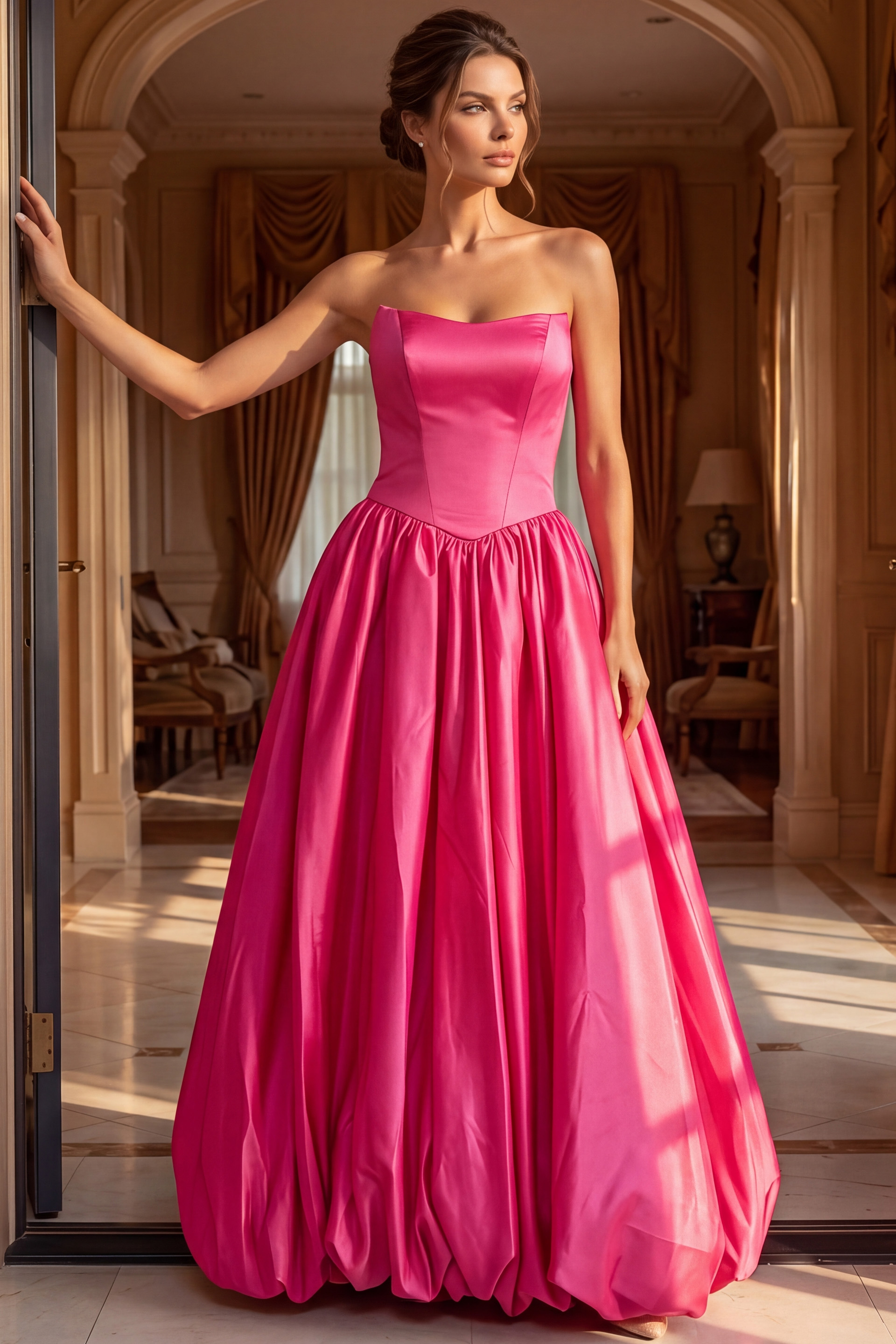 strapless pink fit and flare dress 48482