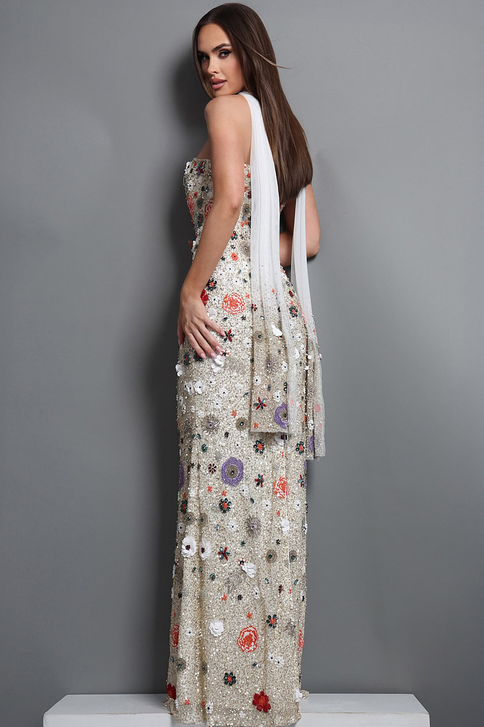 strapless floral embroidered sequin mermaid gown