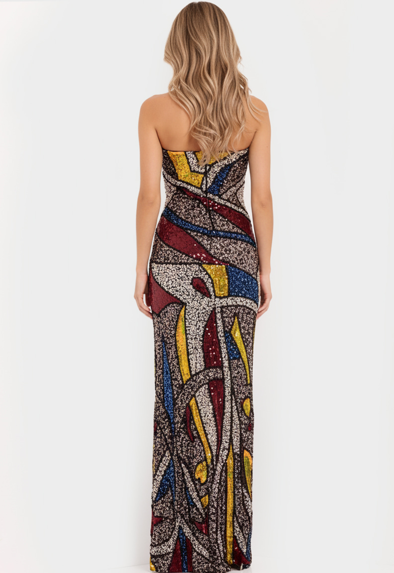 Sequin Gown with Color Block Mosaic Design 48617 - Image 3