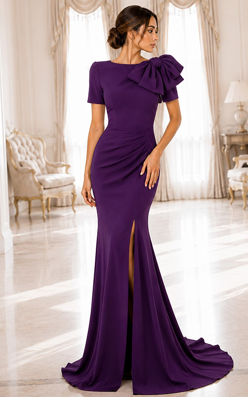 purple mermaid high slit dress 48945