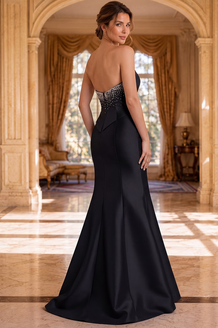 Strapless Beaded Bodice Mermaid Gown 49076