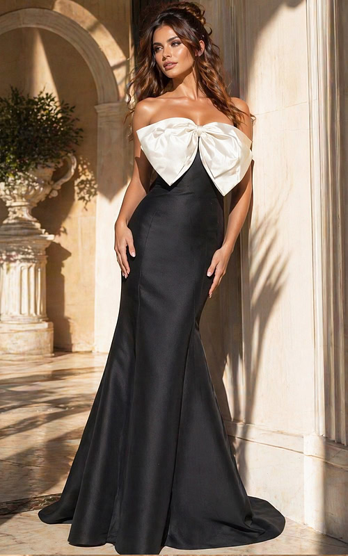 strapless black and white dress with bow detail 49078