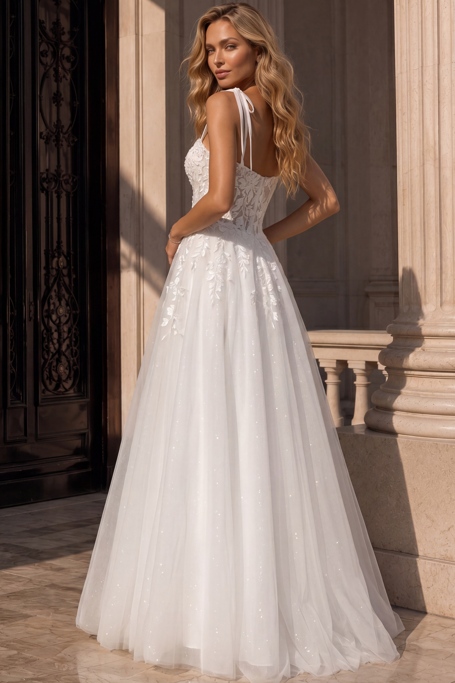 Lace Appliqué Ball Gown With Spaghetti Straps 49092 - Image 3