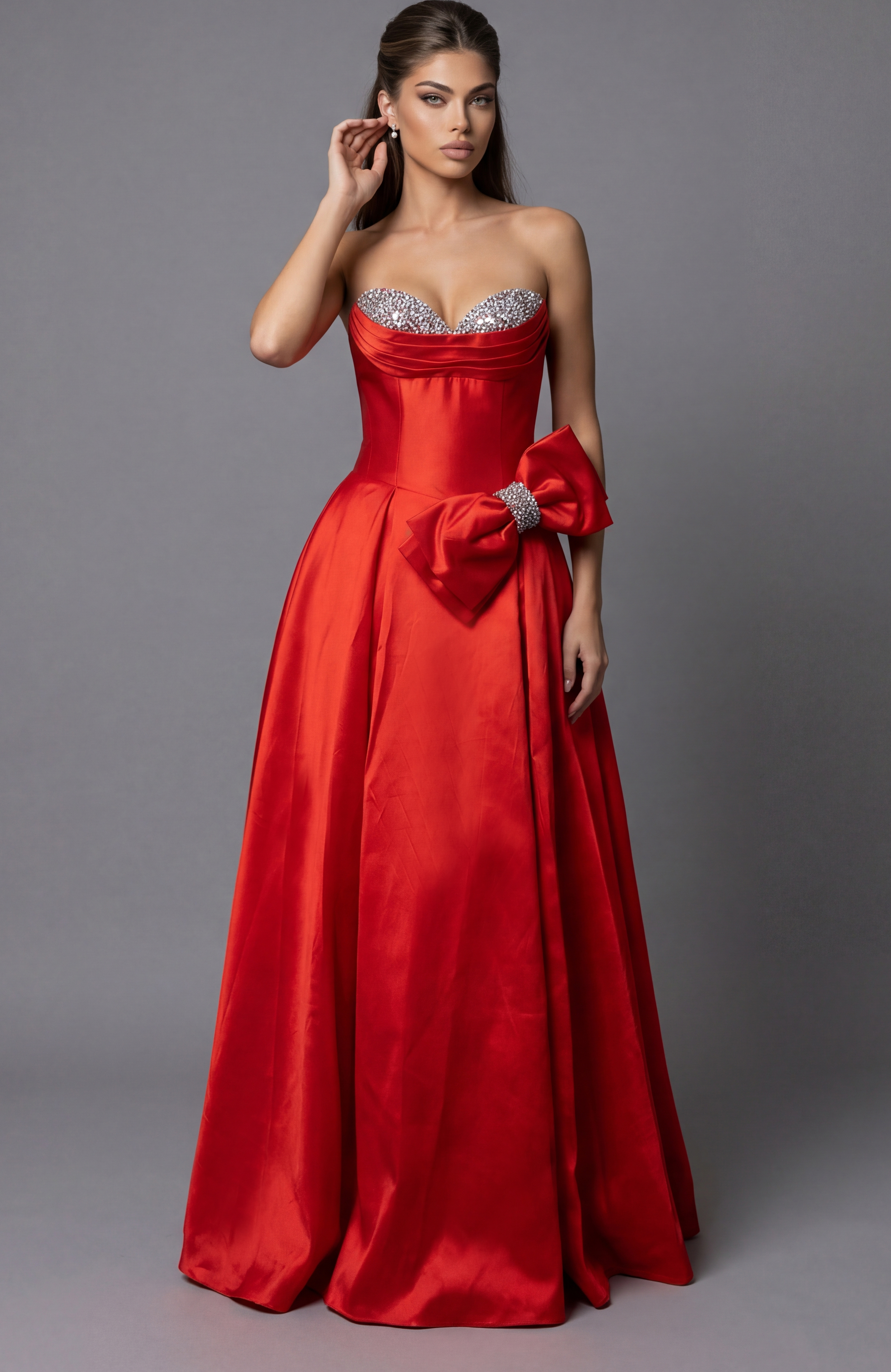 red corset bodice embellished dress with bow details 49196