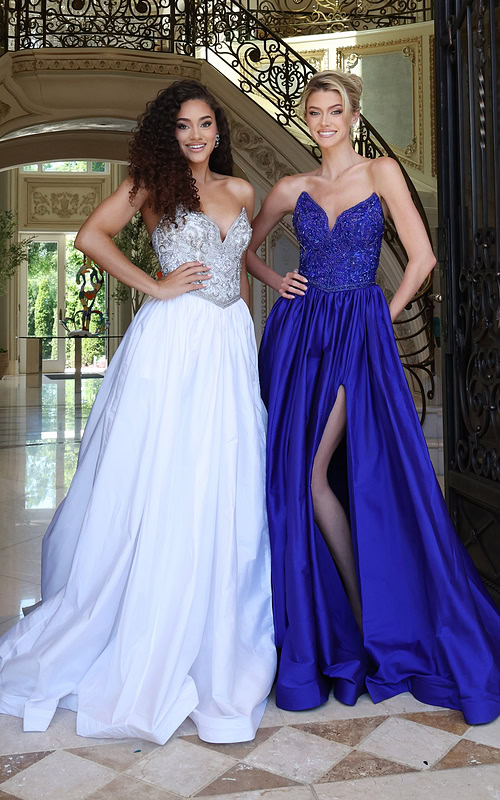 beaded ball gown with high slit