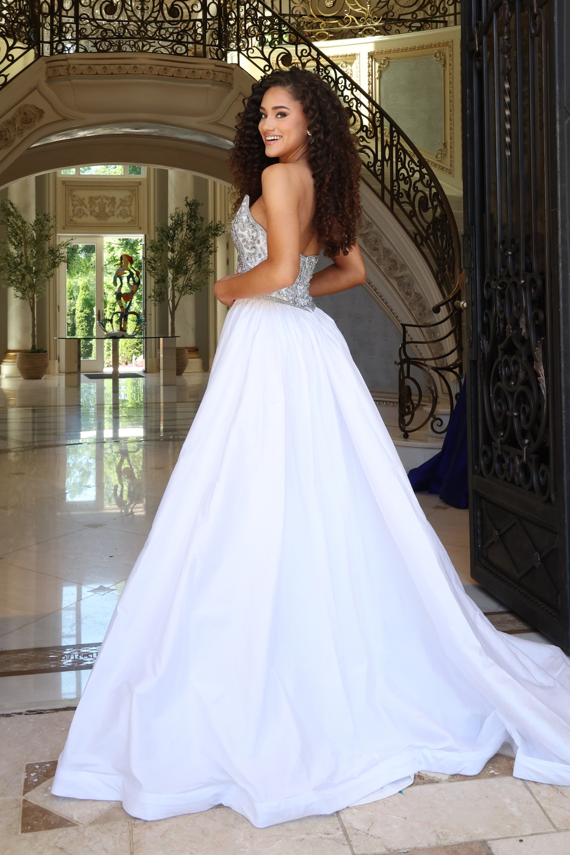 beaded ball gown with high slit