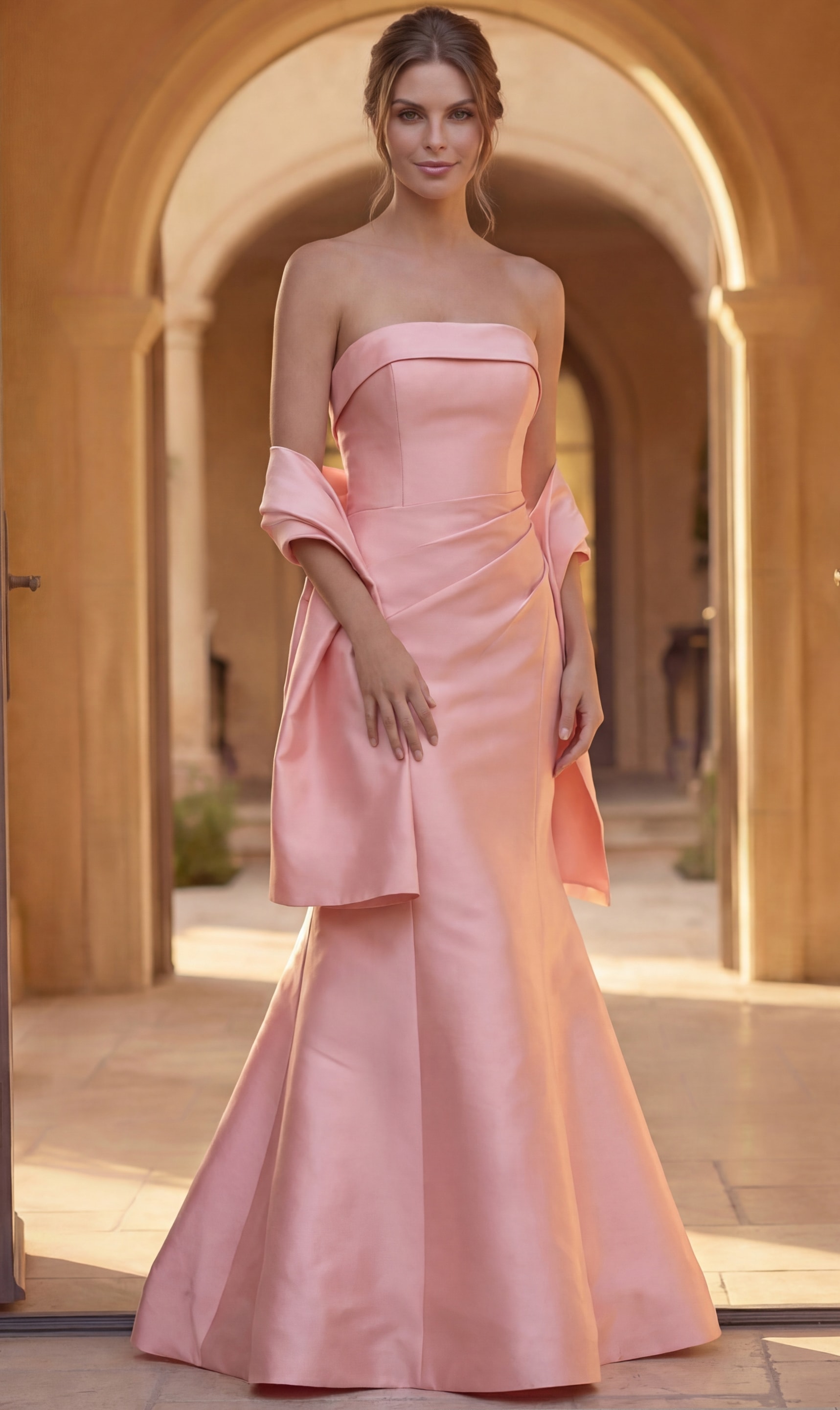 Pink mermaid strapless Jovani style 49508 evening gown