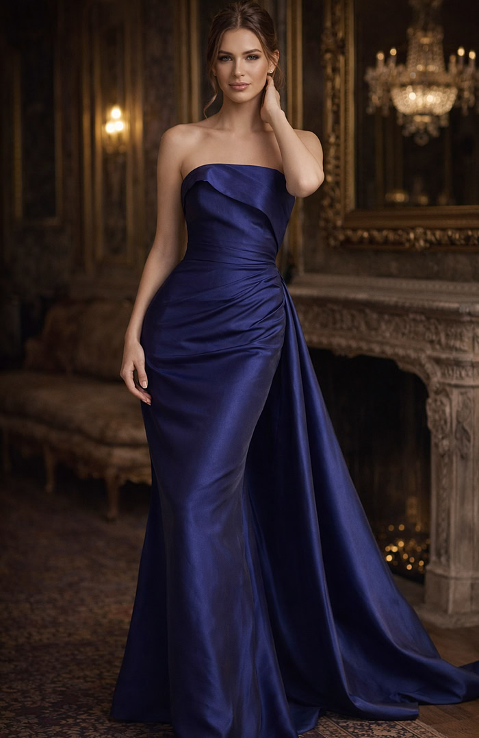 Strapless Draped Satin Gown 49509