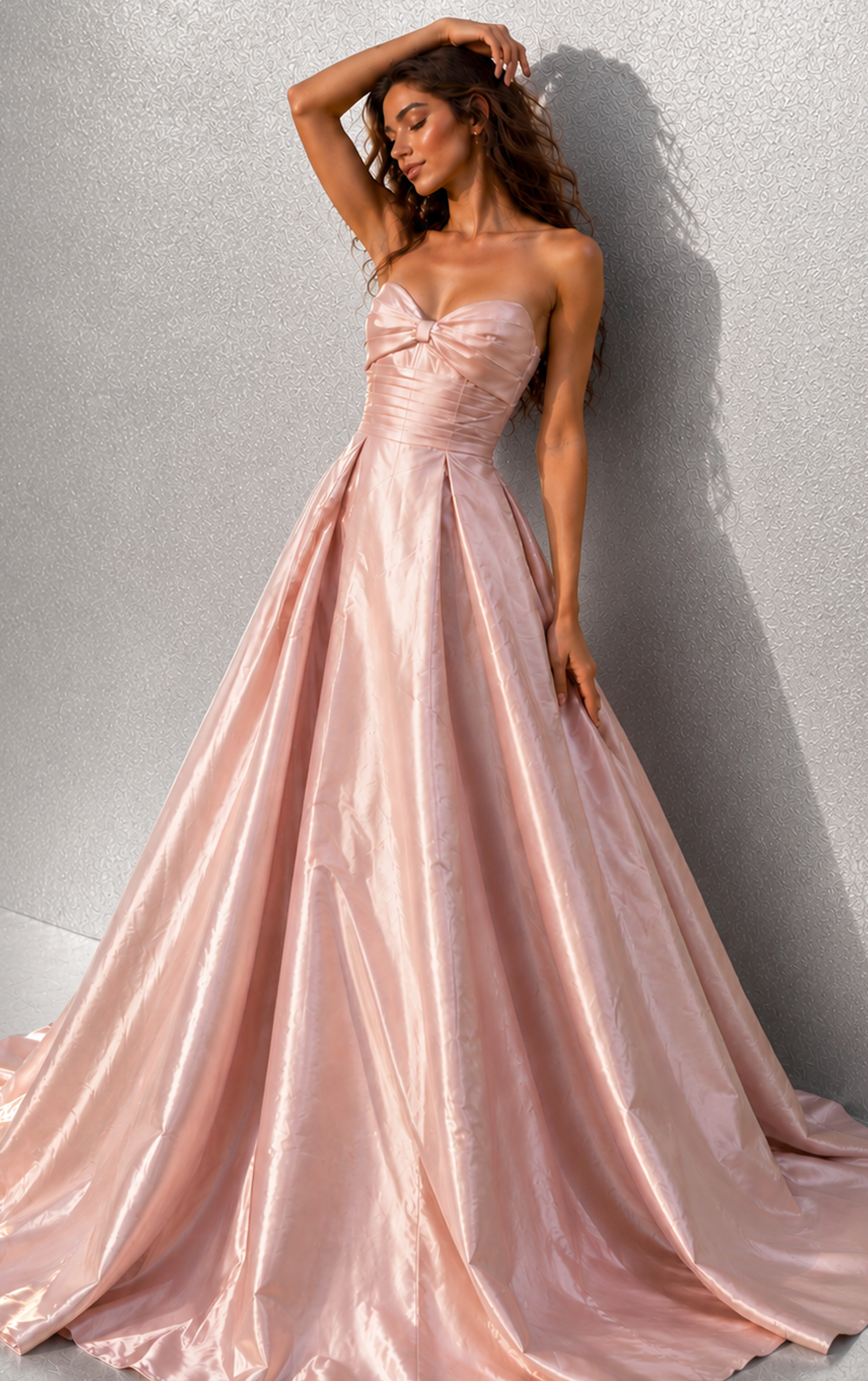 strapless pleated pink gown 49571