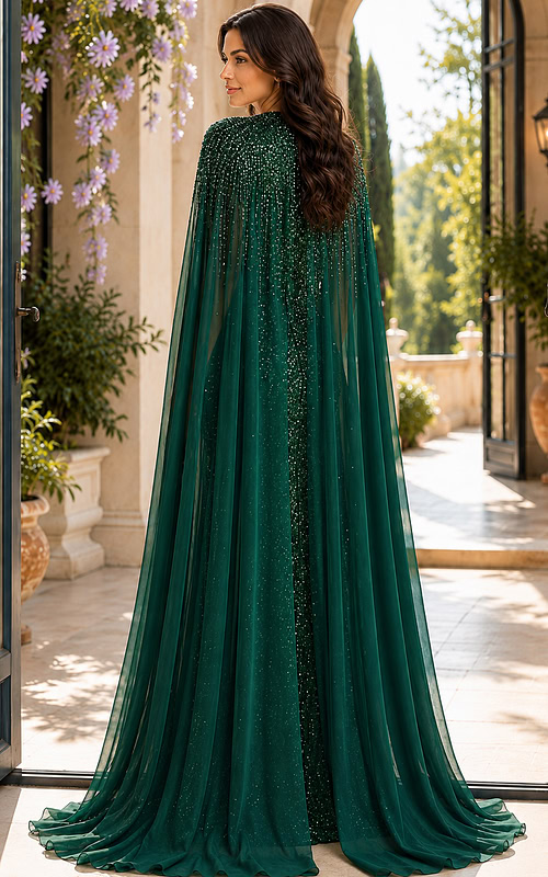 back of emerald green embellished dress 49743