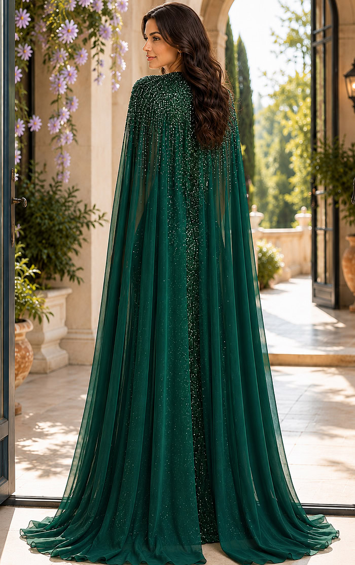 back of emerald green embellished dress 49743