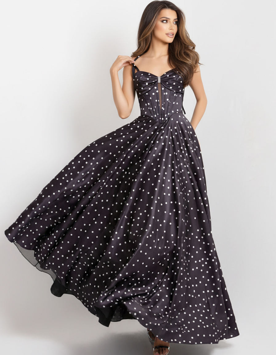 Polka Dot A-Line Gown with Lace Up Back 49774 - Image 5