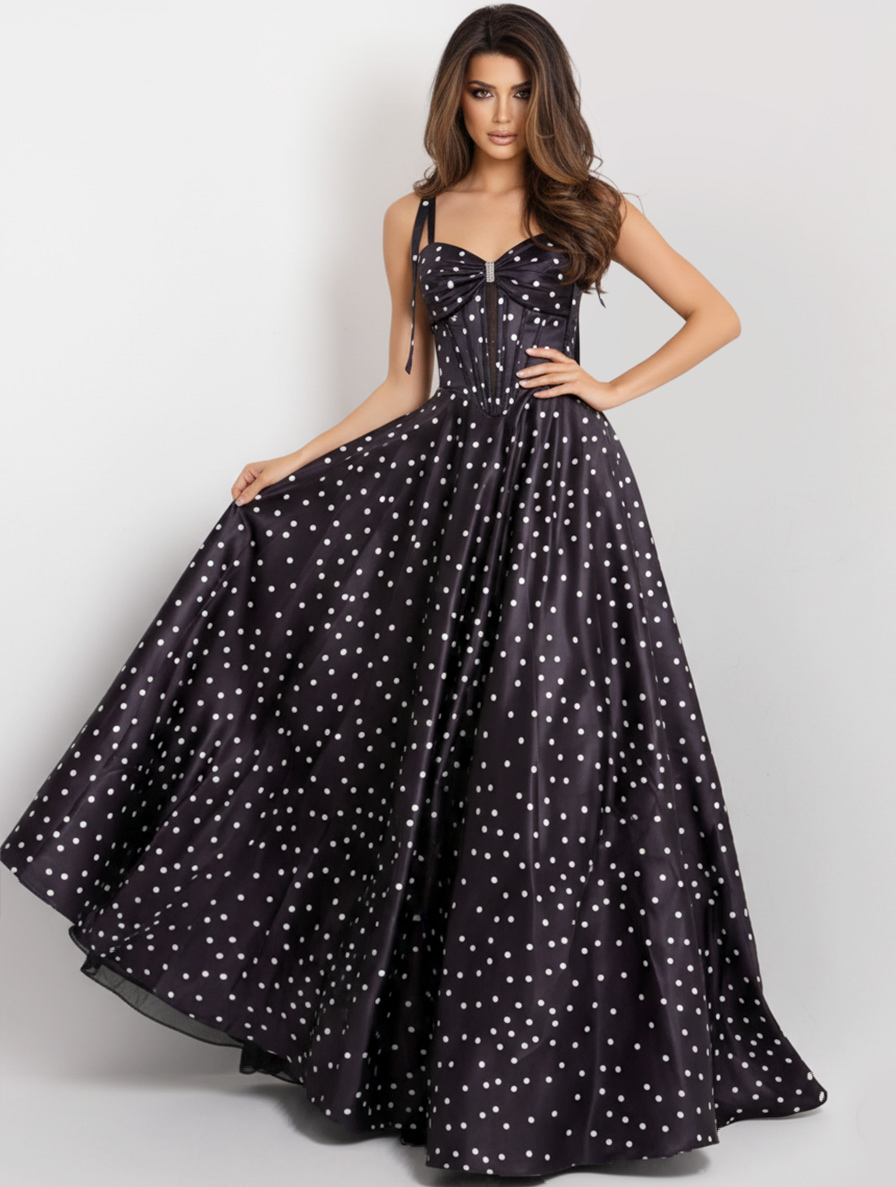 Polka Dot A-Line Gown with Lace Up Back 49774 - Image 7