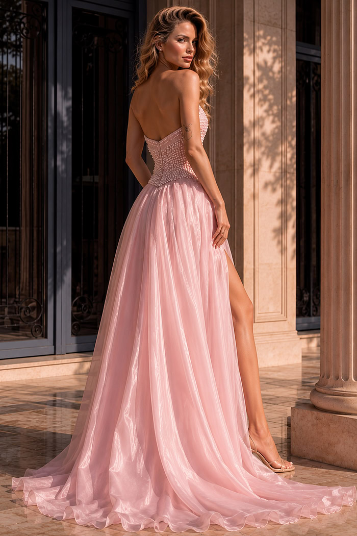 Beaded Corset Gown with Flowing Overskirt 49822