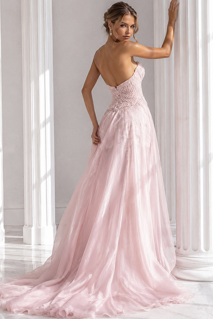 back of beaded strapless dress 49822-