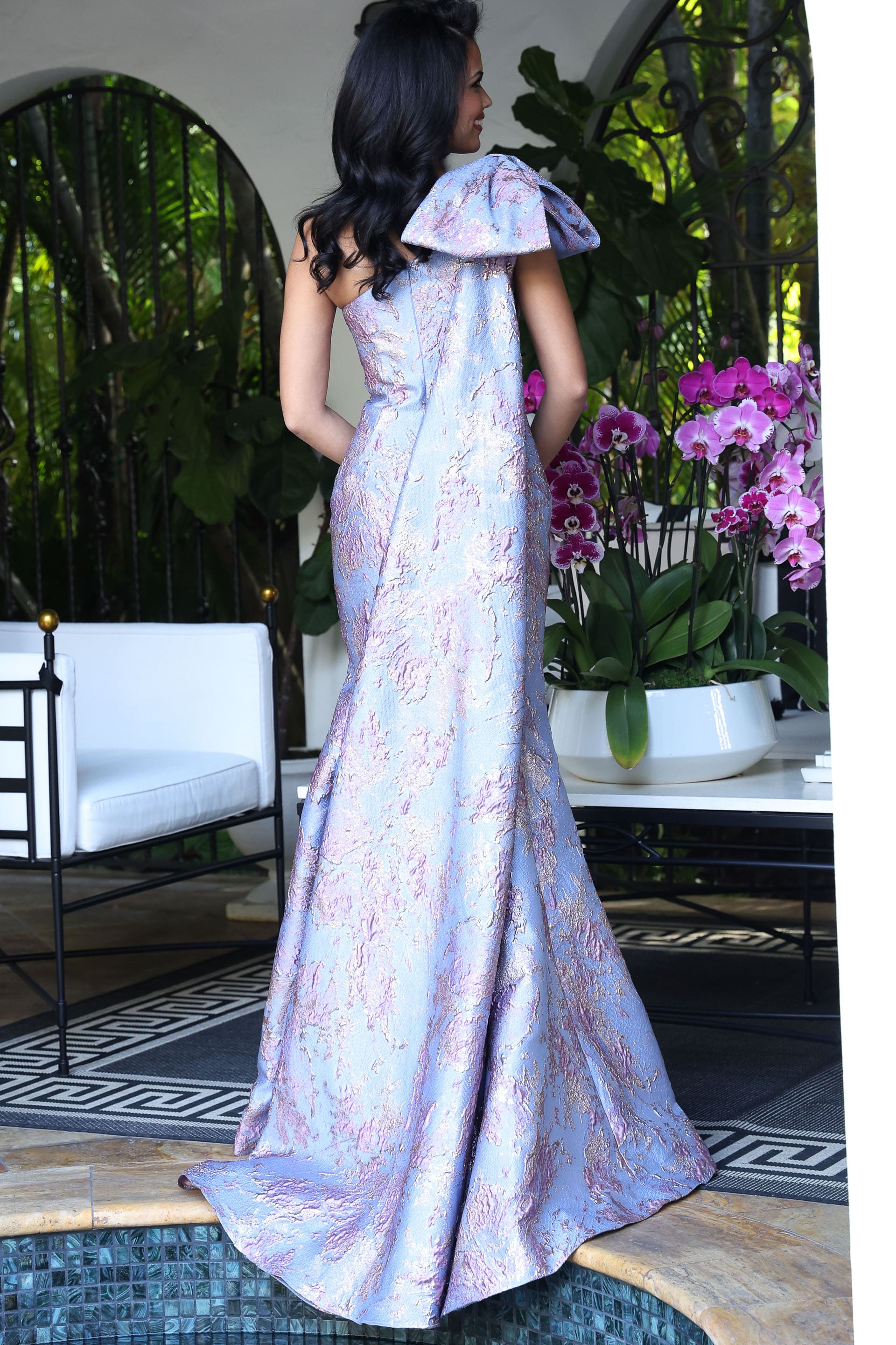 one shoulder floral mother of the bride dress 49847