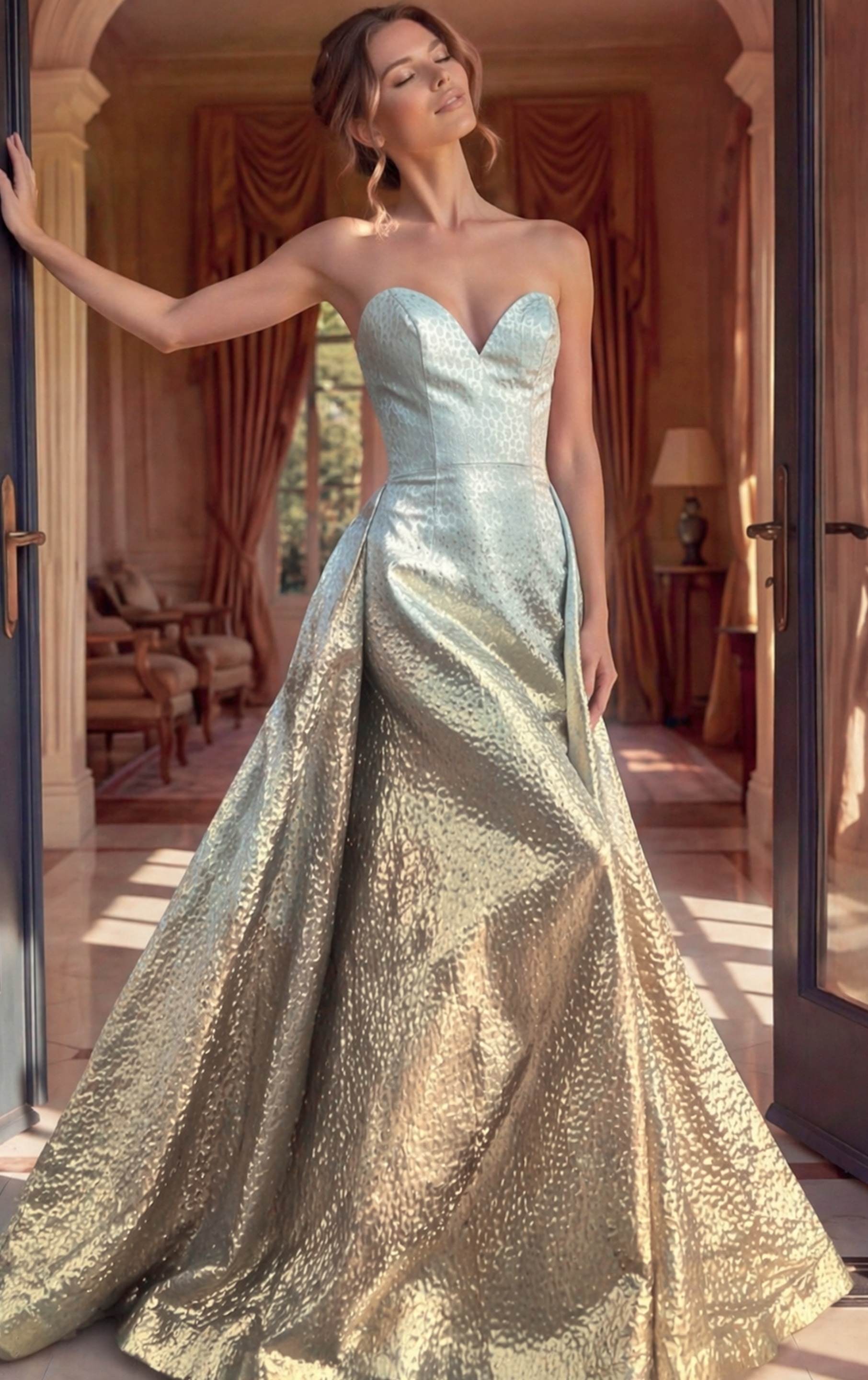 Strapless metallic evening gown 49903
