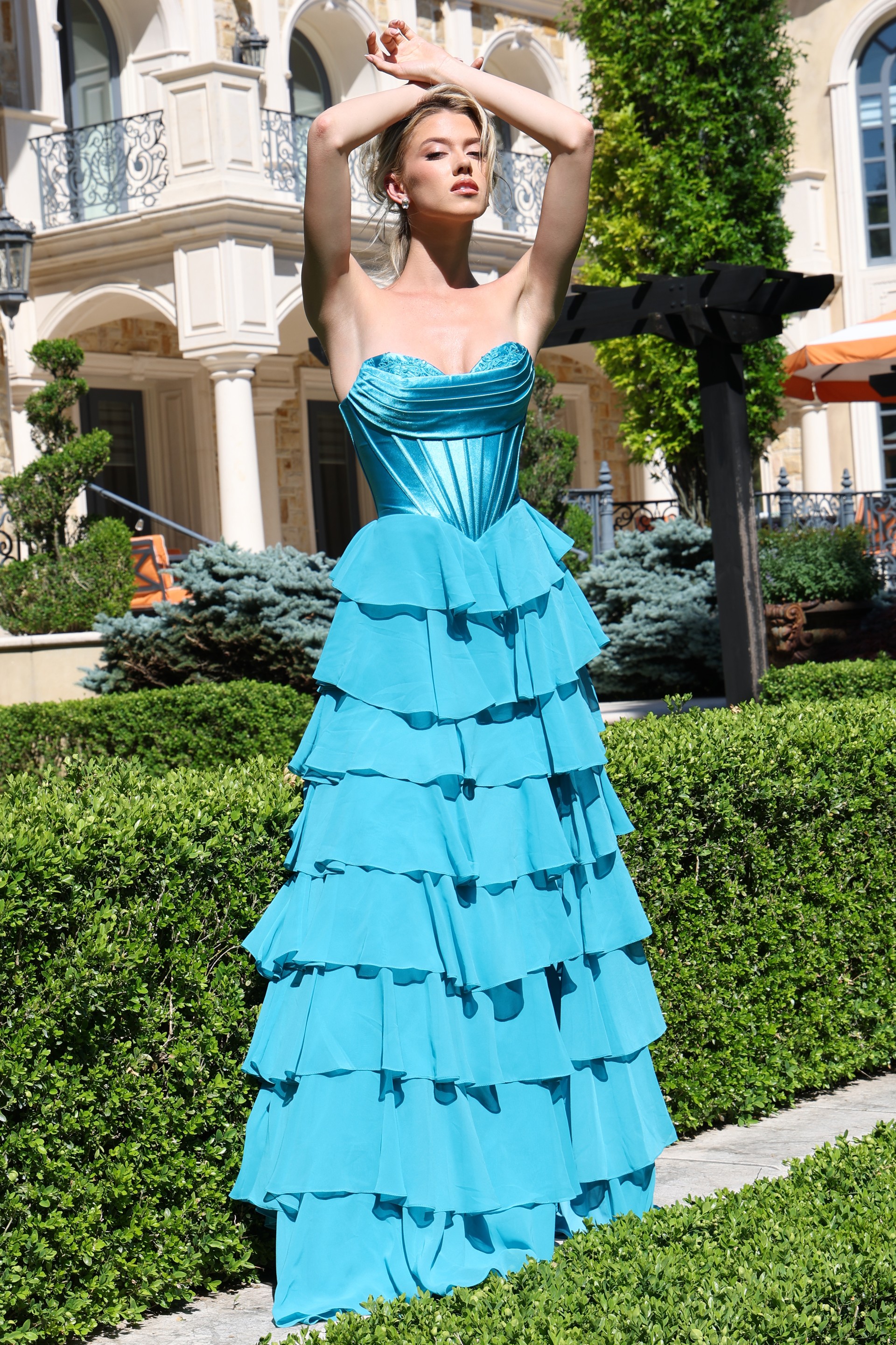 strapless pink ball gown