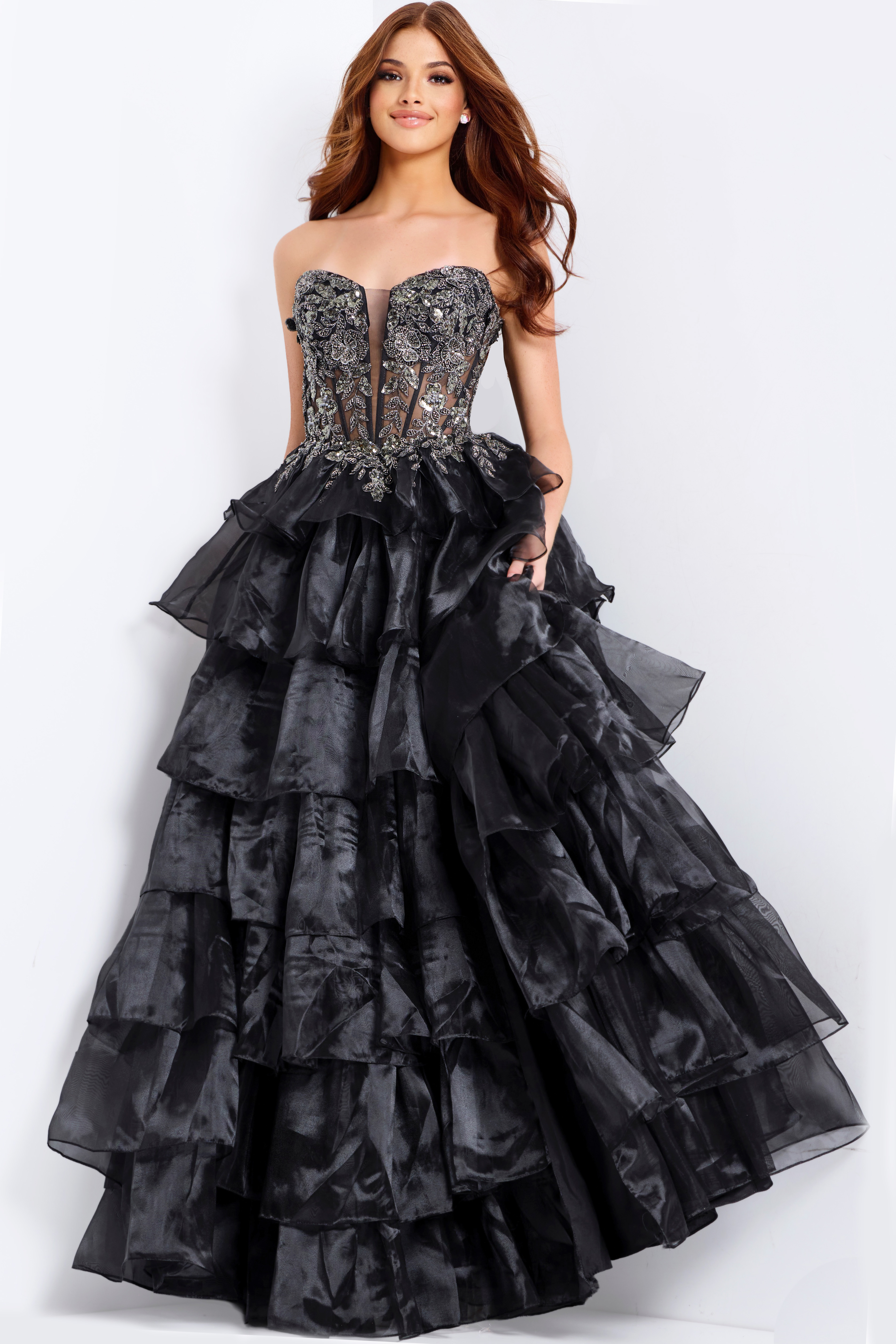 layered skirt embellished dress 50259