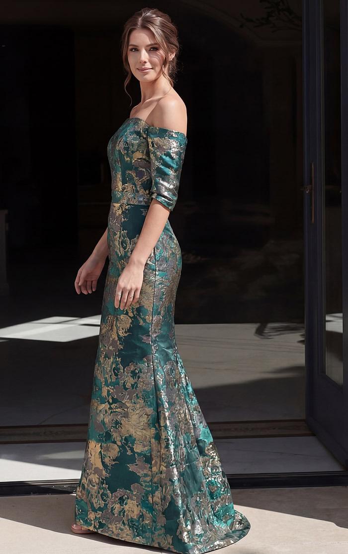 Fitted Mermaid Gown With Short Sleeves
