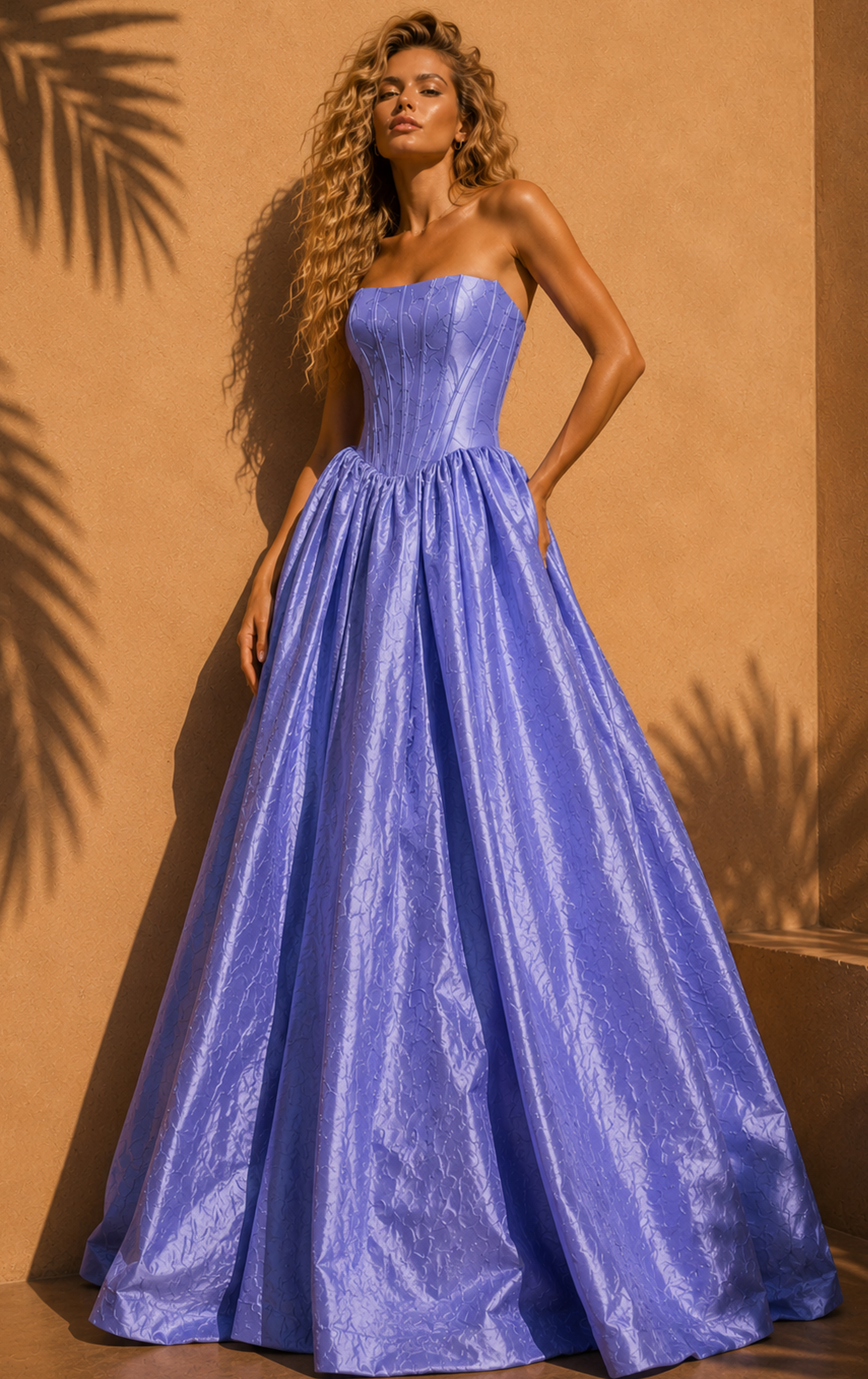Jovani 51685 Lavender Strapless Corset Ball Gown Front View
