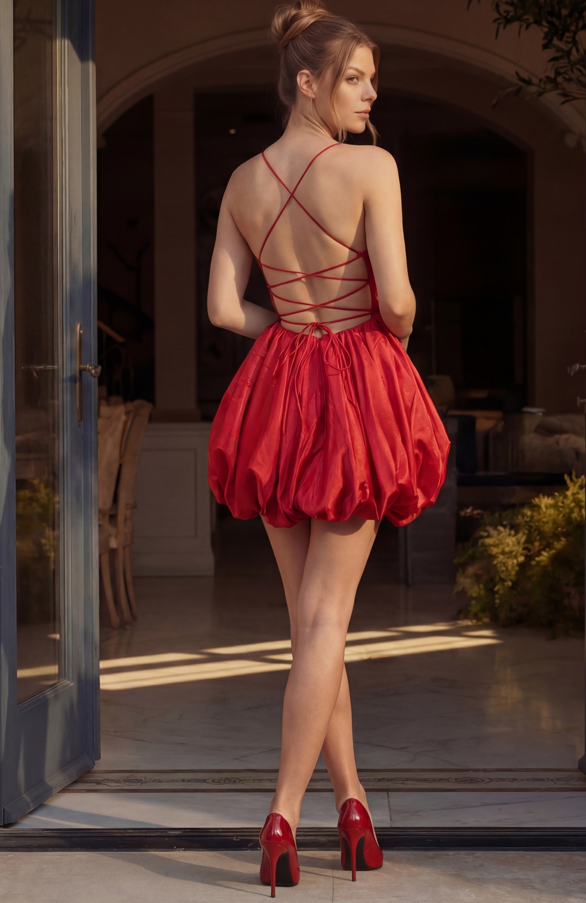 Satin Lace Up Bubble Hem Mini Dress 52145 - Image 7