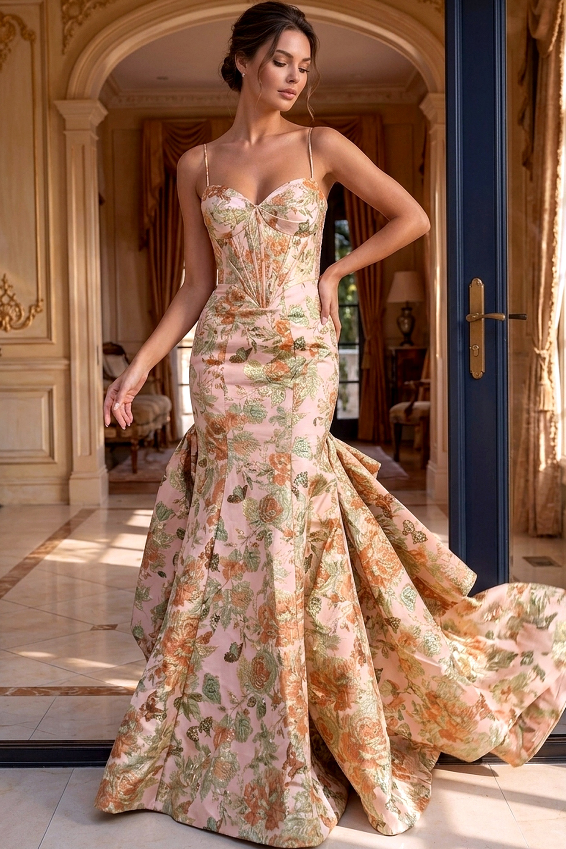 Long mermaid dress with thin straps