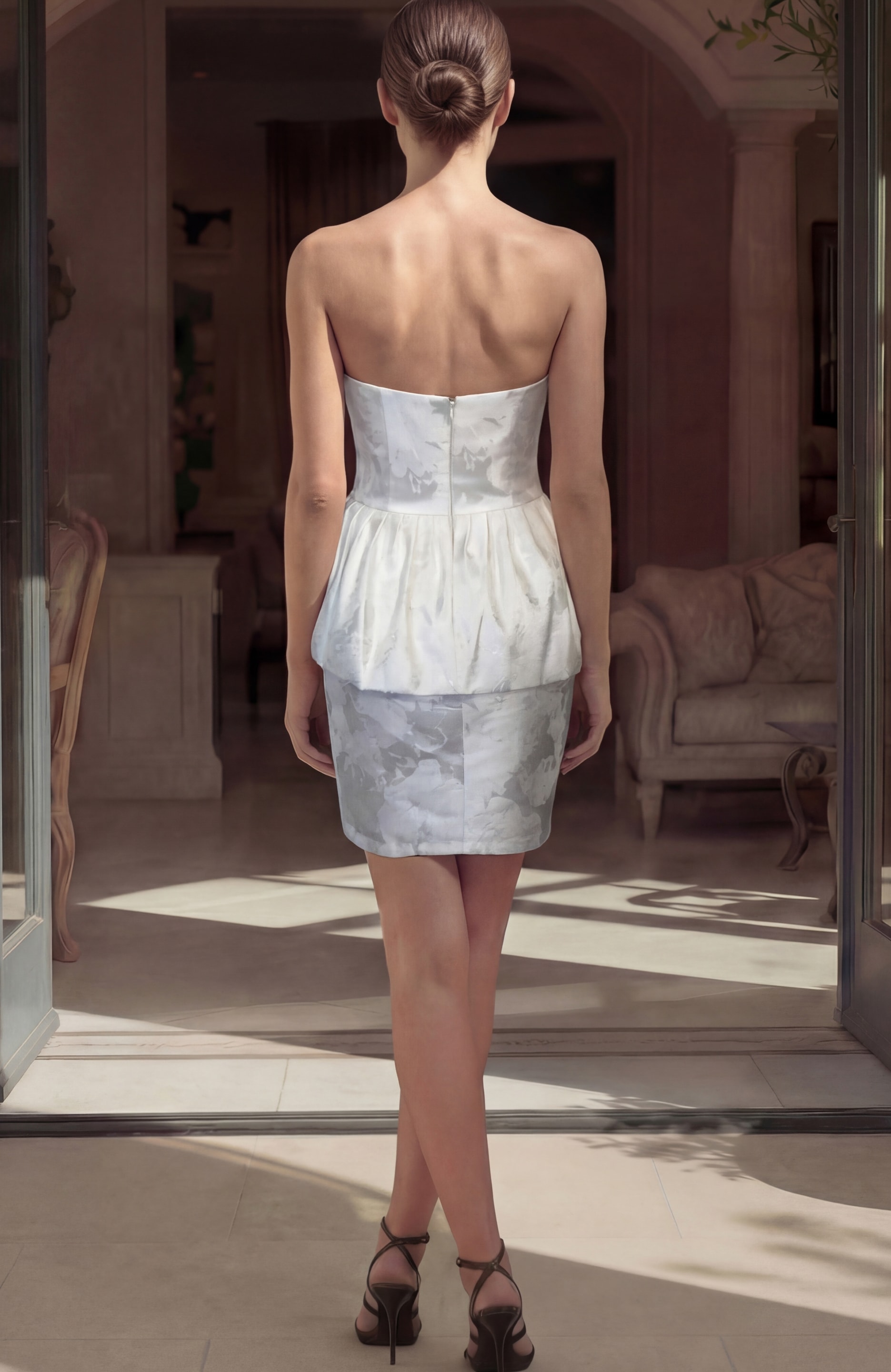 Floral Jacquard Strapless Peplum Mini Dress 53952 - Image 8
