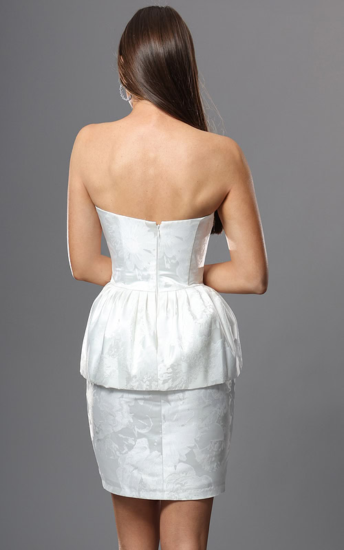 floral jacquard strapless peplum mini dress