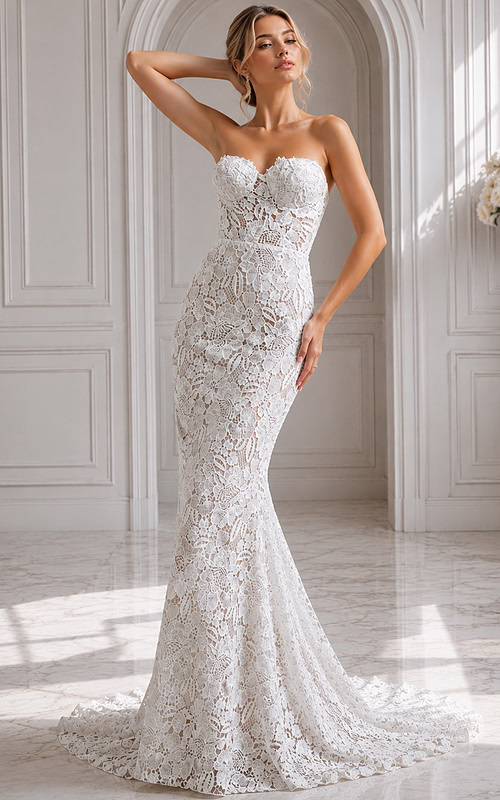 Elegant sweetheart bodice paired with delicate lace craftsmanship for a refined bridal look.