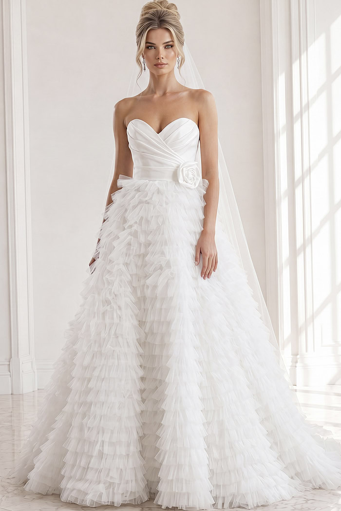 ruffled skirt strapless a line dress JB38958
