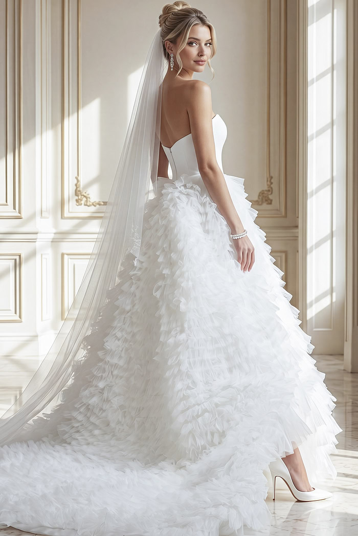 back of ruffled skirt ball gown JB38958
