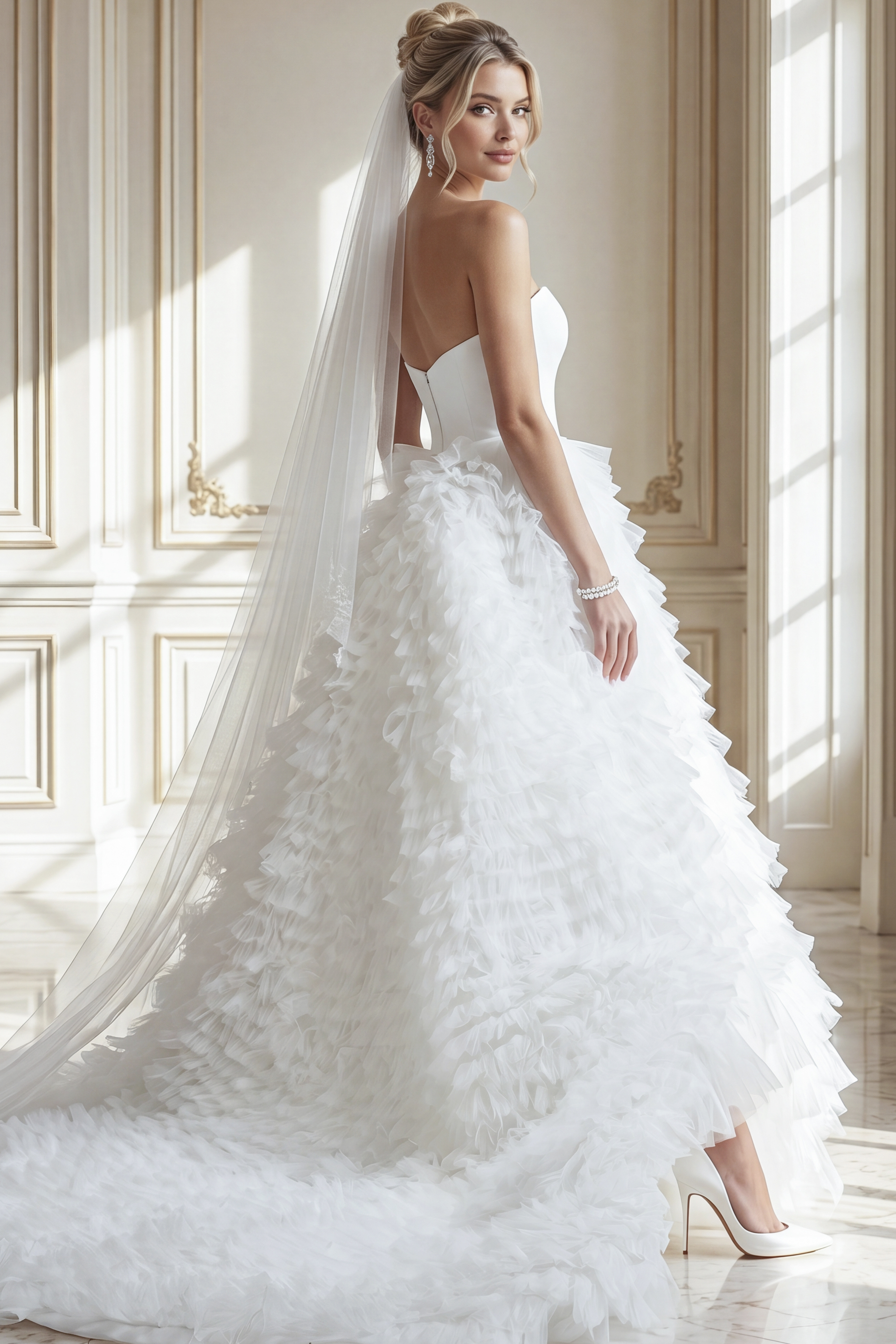 back of ruffled skirt ball gown JB38958
