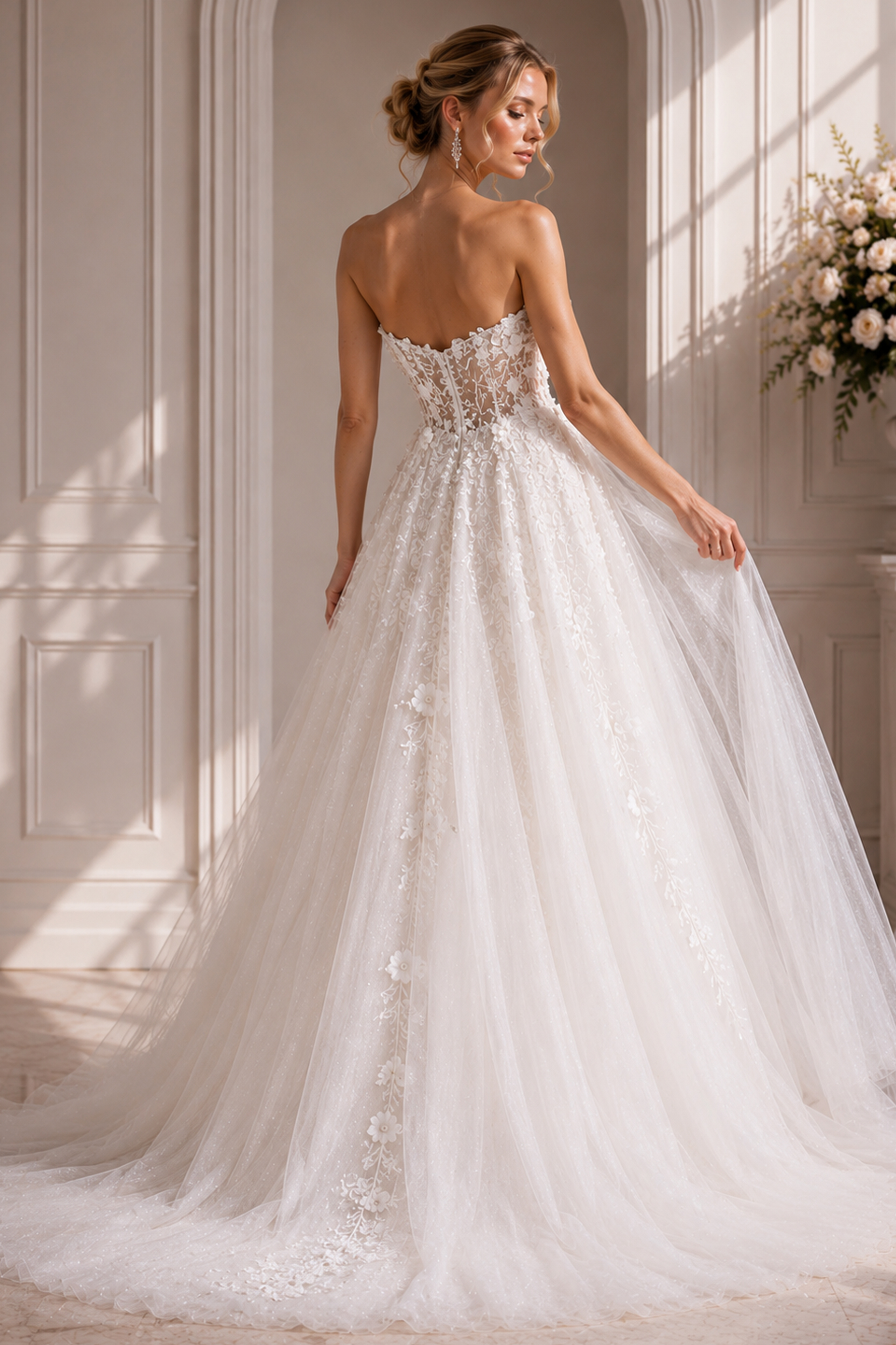 back of corset bodice tulle dress JB39160