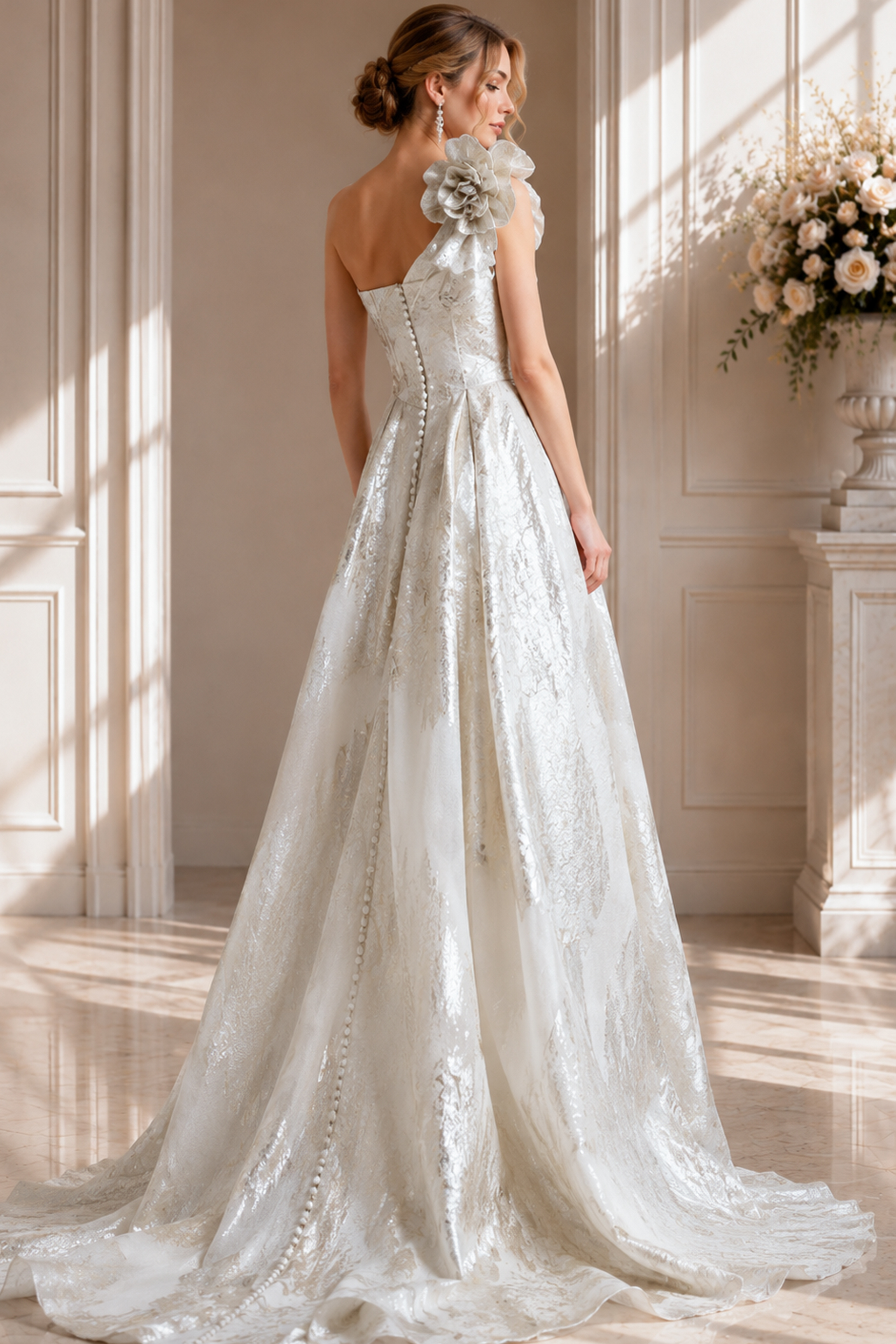 back of one shoulder a line bridal gown JB39218
