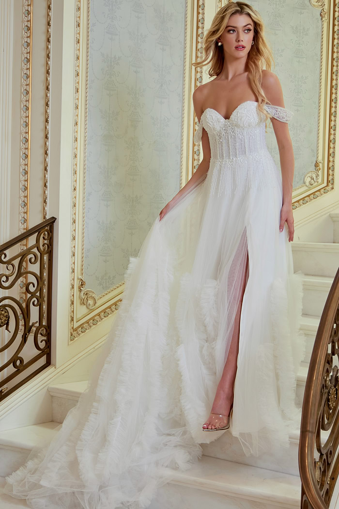 tulle strapless high slit wedding dress JB41159