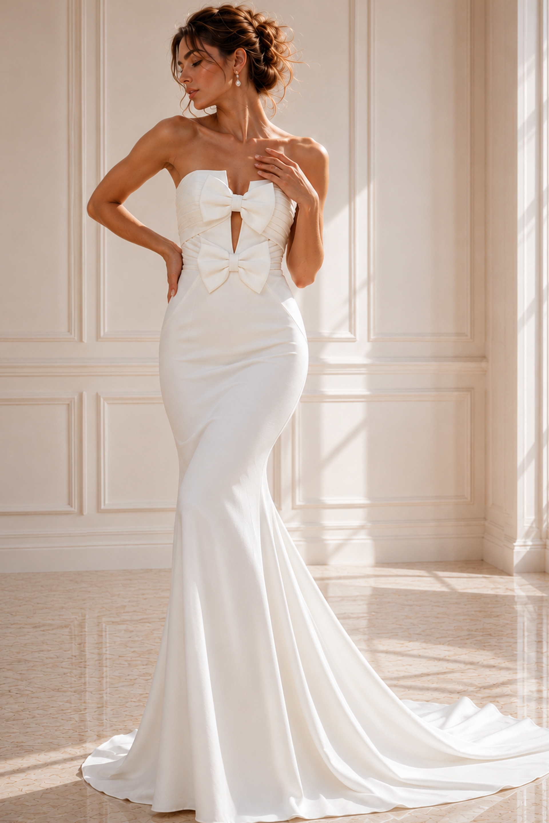 strapless mermaid dress with bow details JB45671