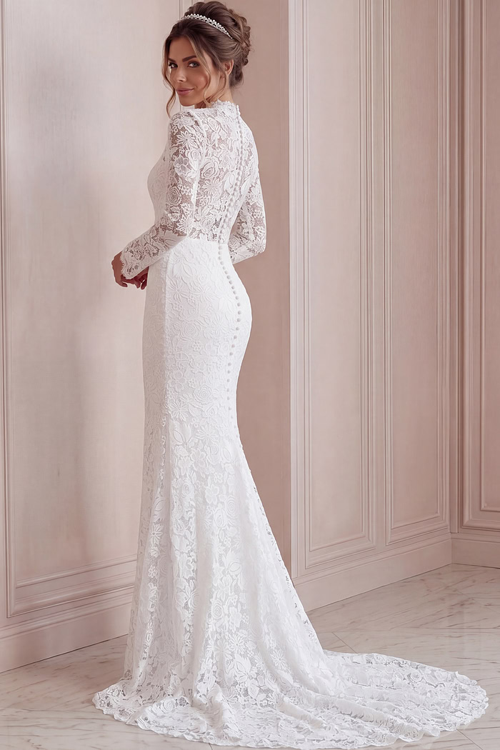 long sleeves lace wedding dress JB45767