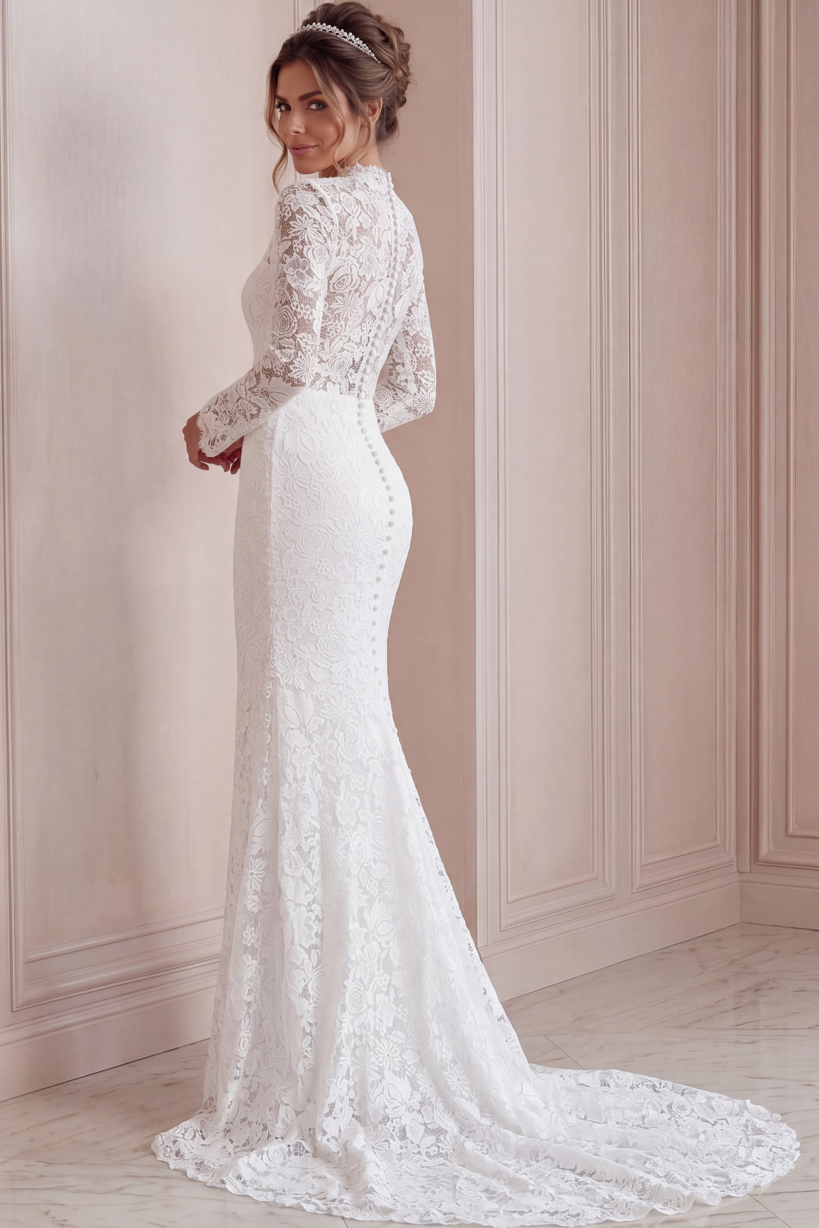 long sleeves lace wedding dress JB45767