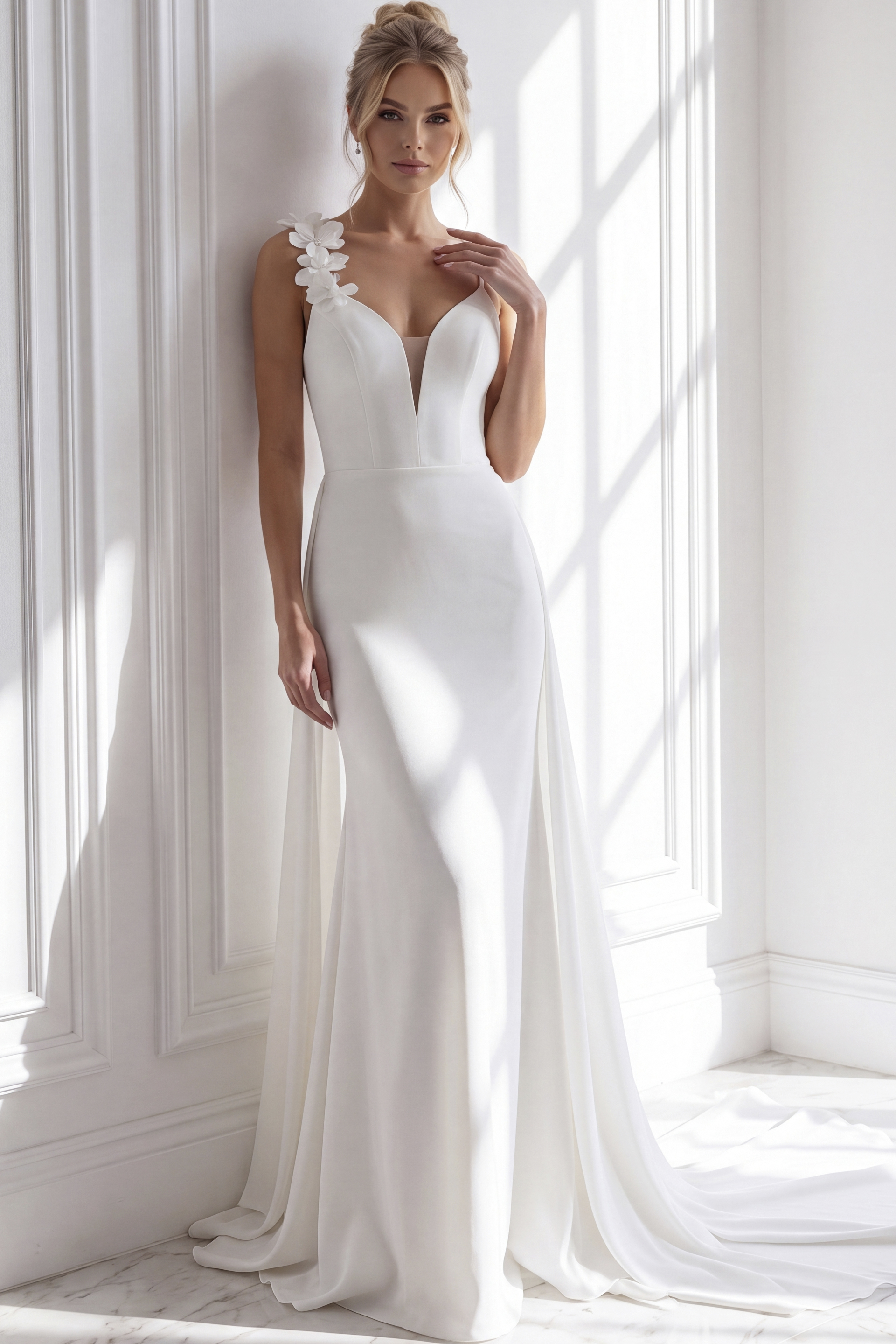 Spaghetti Strap Fitted Gown with Floral Shoulder Detail JB49631 - Image 1