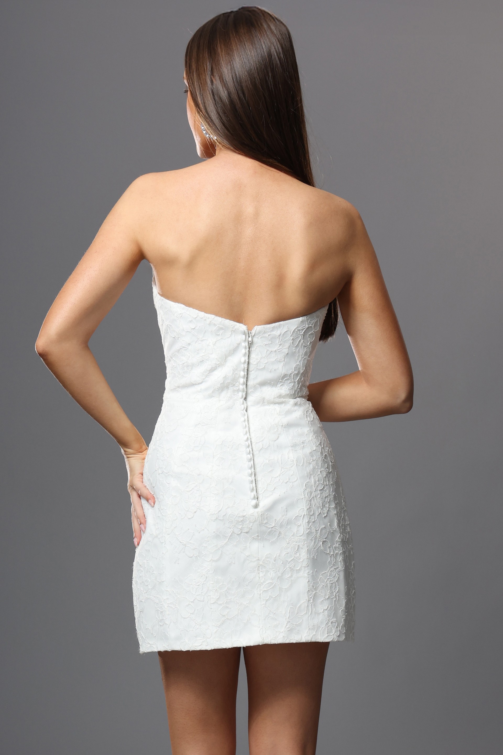 strapless mini lace bridal dress