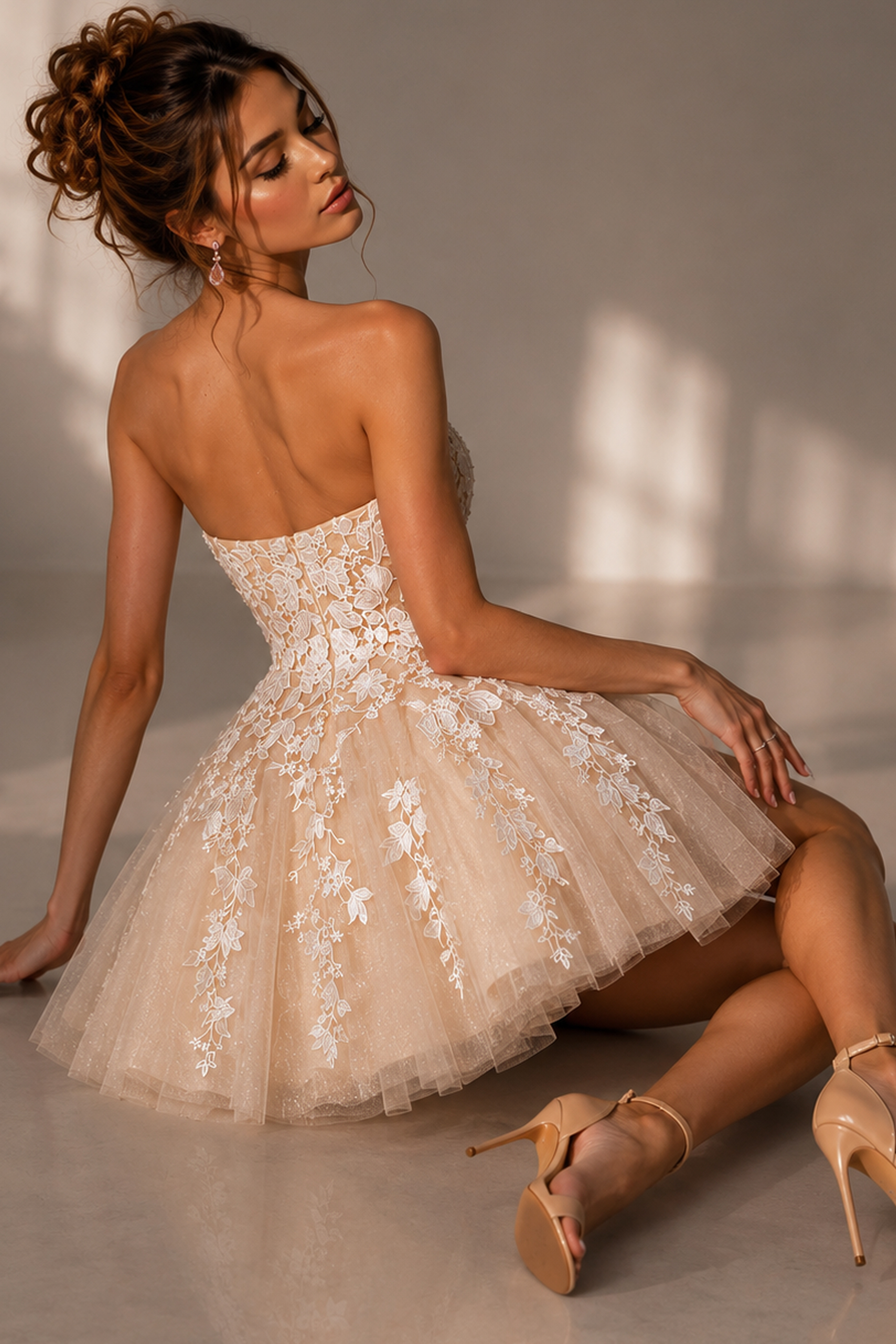 red strapless fit and flare girls dress