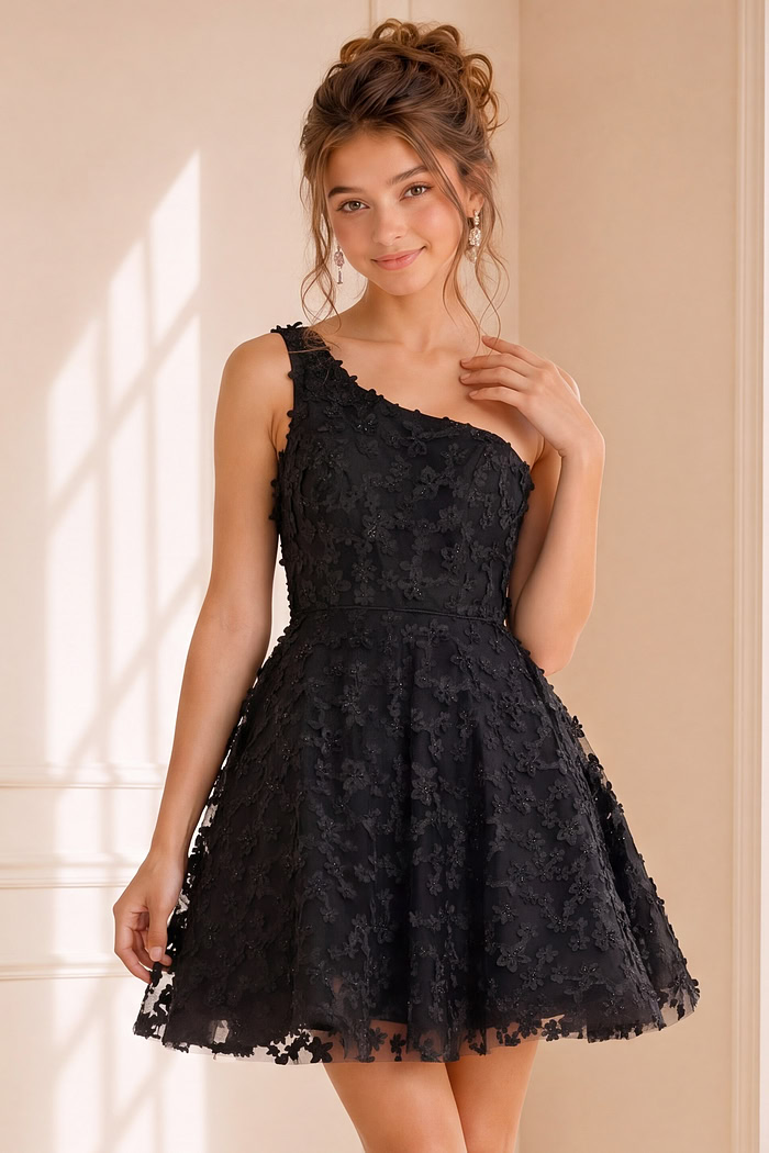 black girls dress with one shoulder neckline K23516