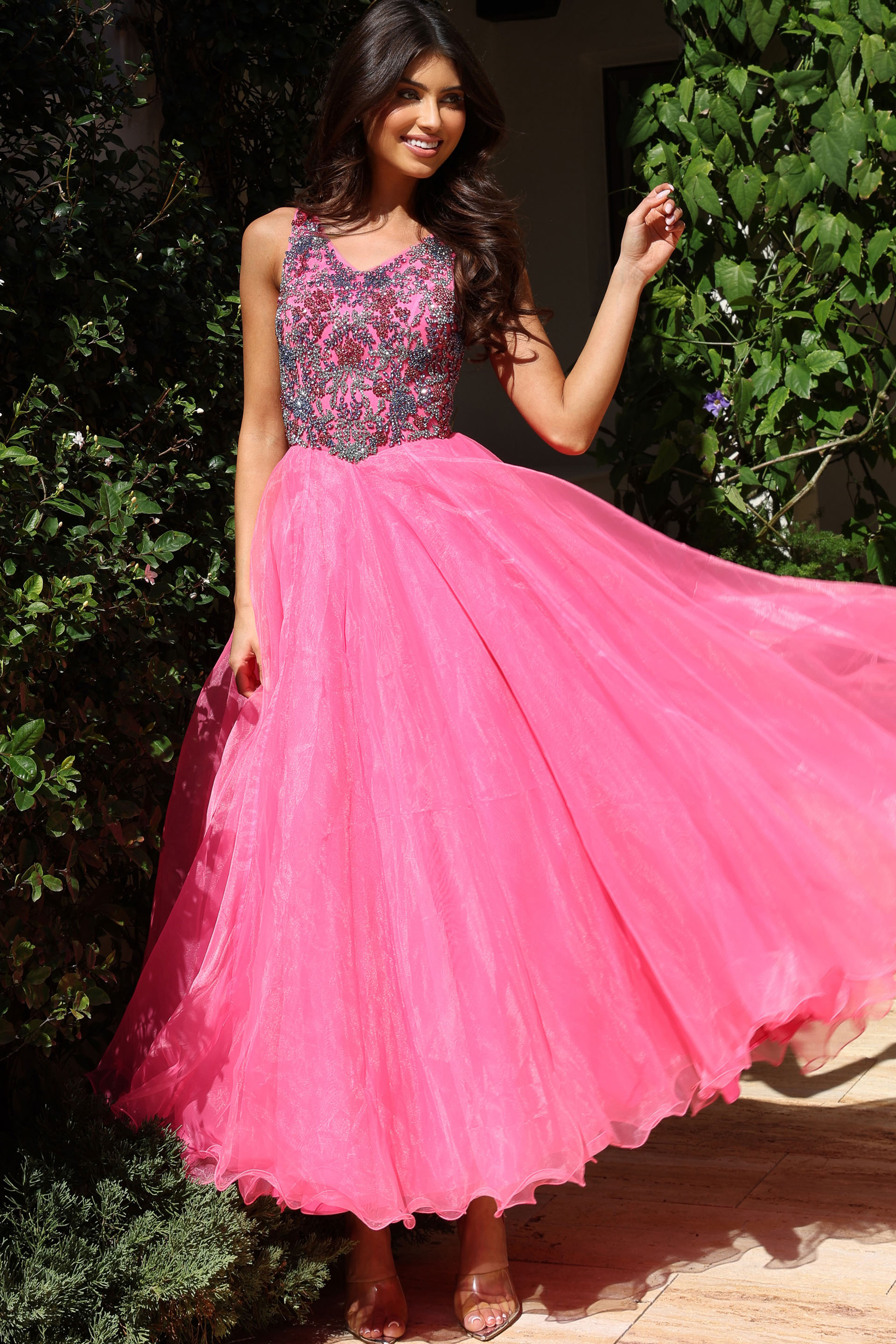 embellished corset bodice pink dress K39018