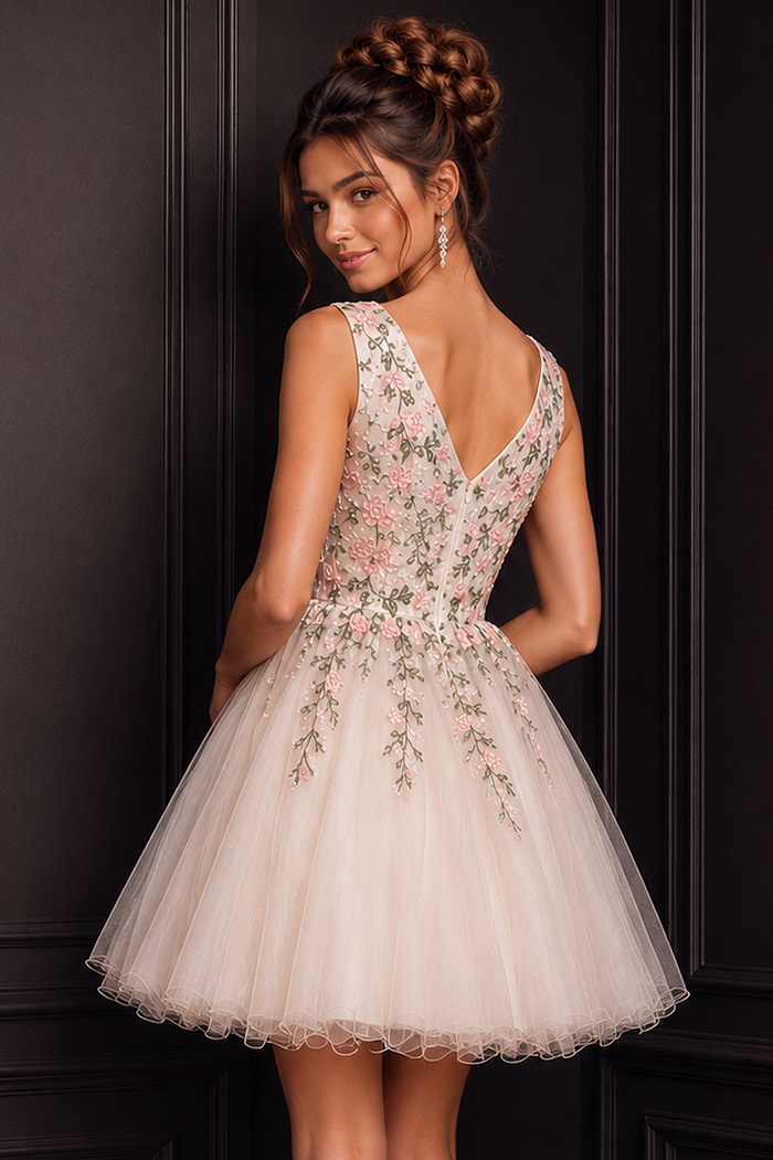 v back tulle floral dress K52183