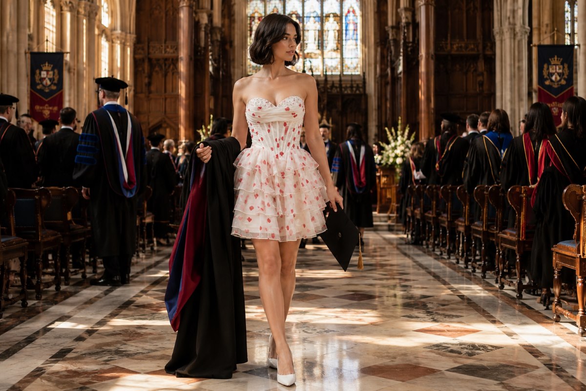 Doctoral hooding ceremony sweetheart mini dress