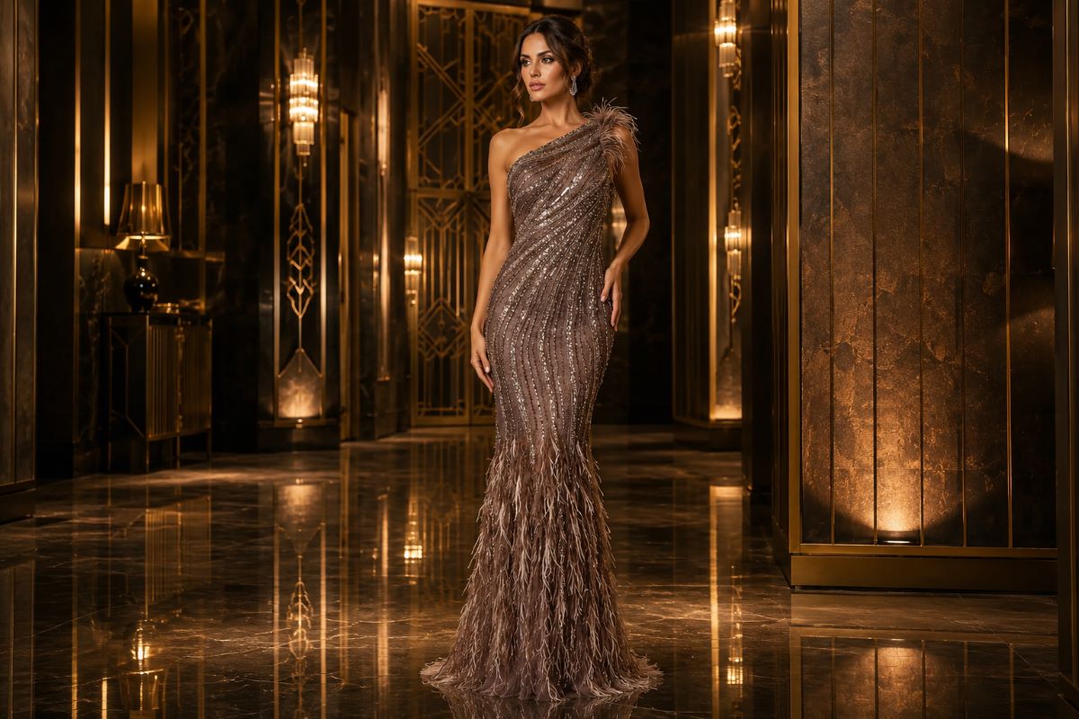 Embellished mother of the bride evening gown