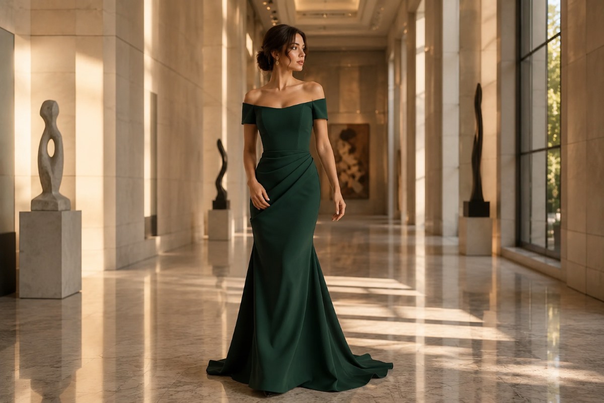 Hunter green mermaid gown in luxury gallery